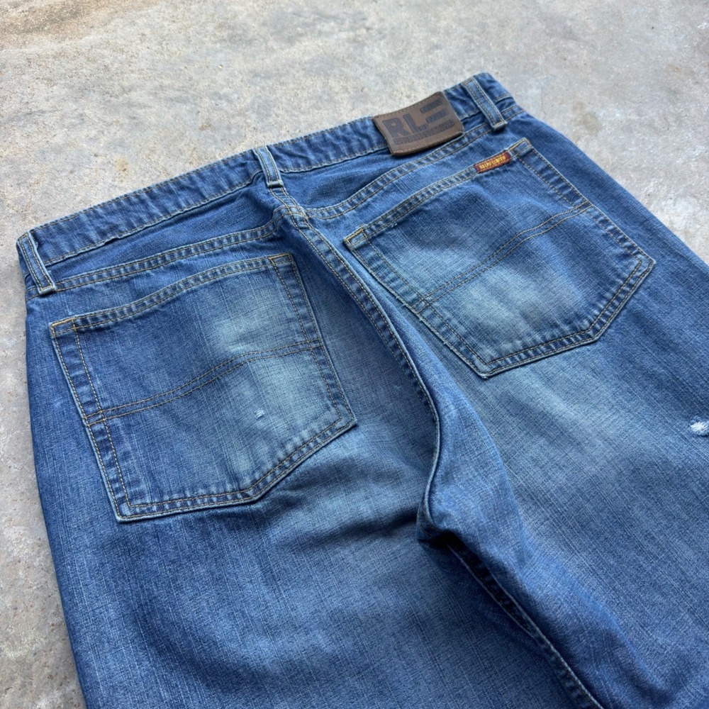 Vintage Y2K Polo Ralph Lauren Baggy Jeans Distressed Wide Leg Blue 34x32 (F1) - Picture 3 of 8